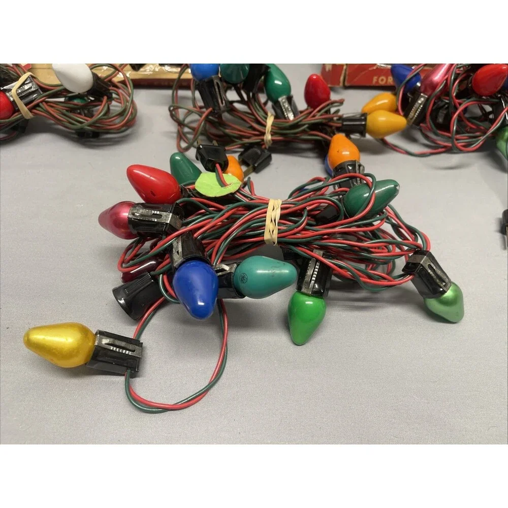Vintage lot 4 Four Strands Christmas Lights C-9 2 - 15 bulb 2- 7 Bulbs Working